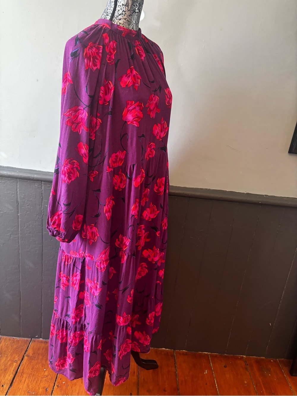 a new day Purple Tiered Maxi Dress with Pink Floral Print and Pockets - Picture 4 of 5